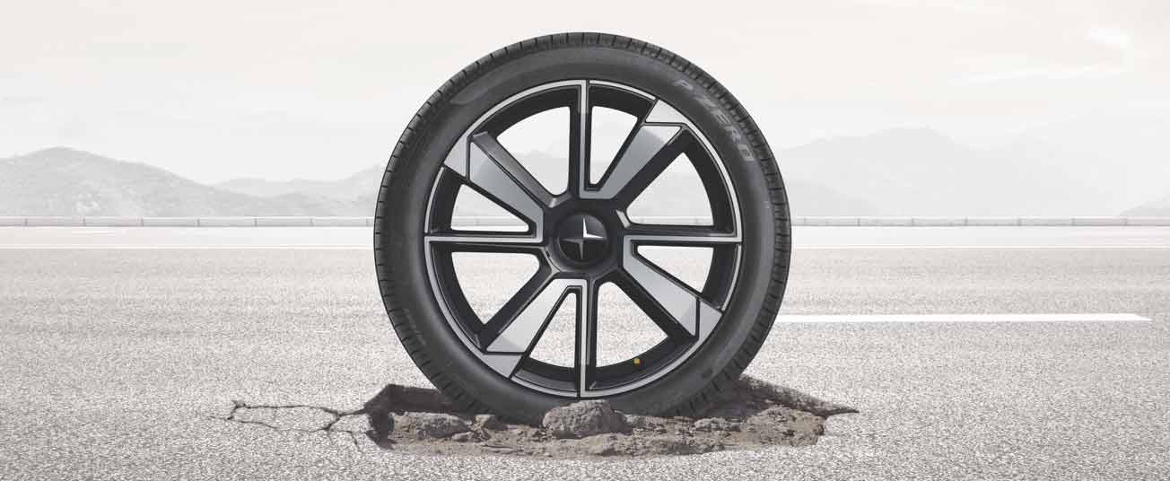 Polestar Wheel and Tire in Pothole
